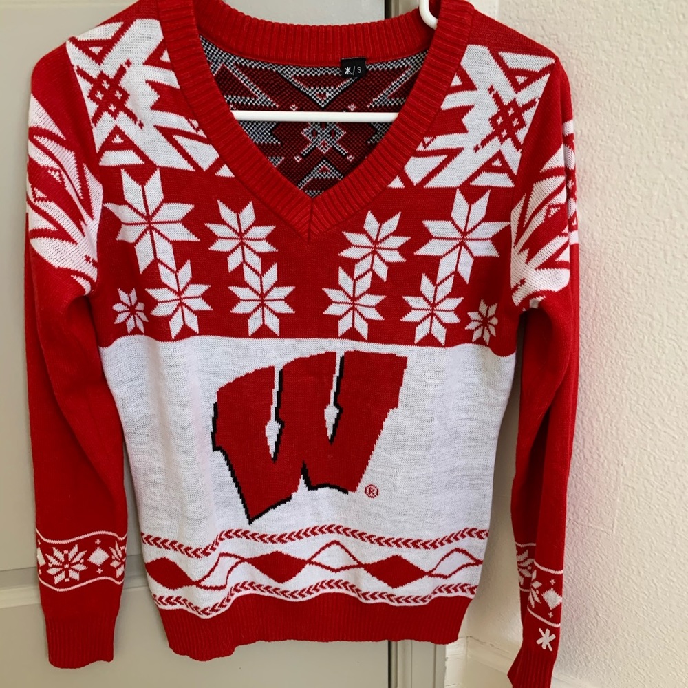 Wisconsin Badgers V Neck Christmas Sweater